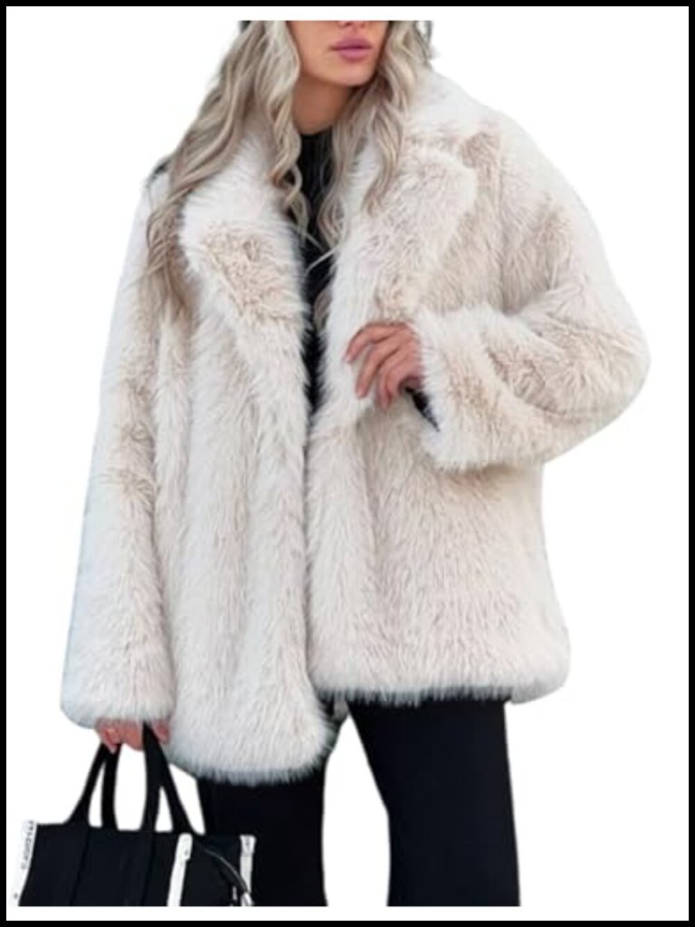 Faux Fur Coat Fluffy Open Front Shaggy Furry Winter Jacket Mid Length
